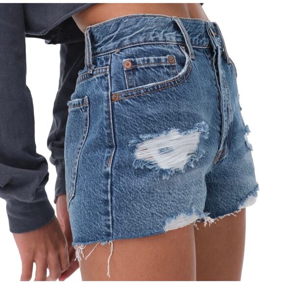 Aeropostale Slouchy Boyfriend Mid Waist Distressed Cotton Denim Shorts sz 2 - Picture 1 of 12